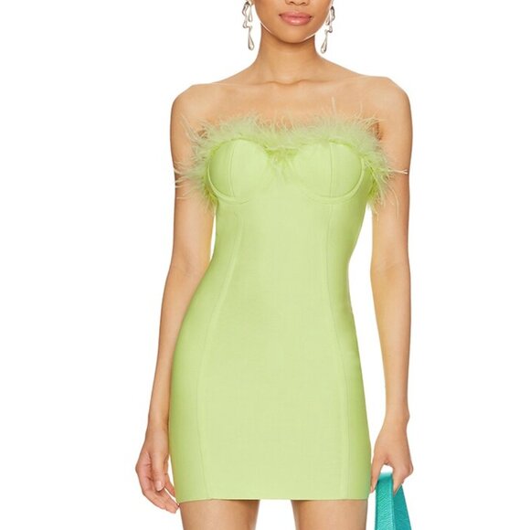 Superdown Feather Busty Sheath Dress "Ramona" in Lime Green - Picture 1 of 7